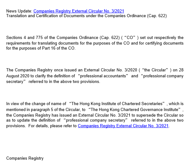 Companies Registry External Circular No. 3 / 202