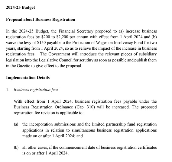Business Registration fees increase with effect from 1 April 2024